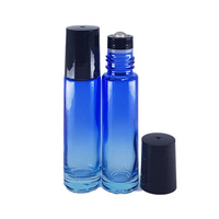 10ml Blue Ombre Thick Glass Roller Bottle Black Cap - 10 Pack