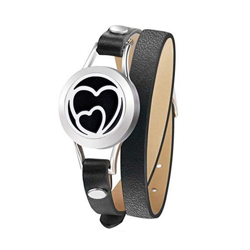 Leather Strap Diffuser Bracelet - Two Hearts